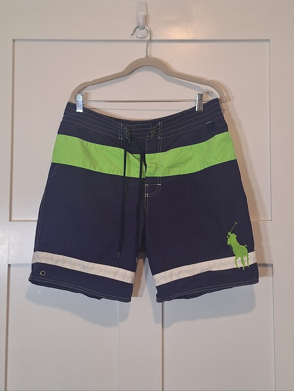 Polo Ralph Lauren Vintage Big Pony Blue Neon Swim Trunks Board Shorts Size Large